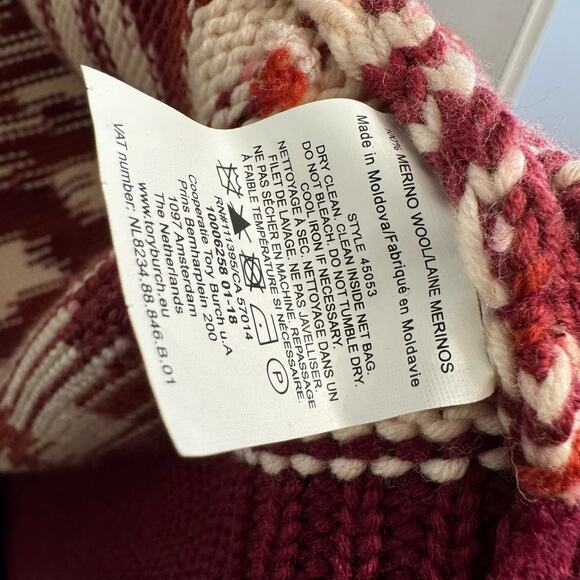 TORY BURCH Olivia Merino Wool Zip Front Cardigan Red Cordovan Women's M - Picture 15 of 16